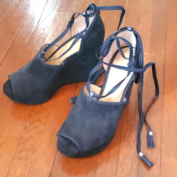 Michael Kors Hastings Navy Suede Platform Wedges - Picture 2 of 12